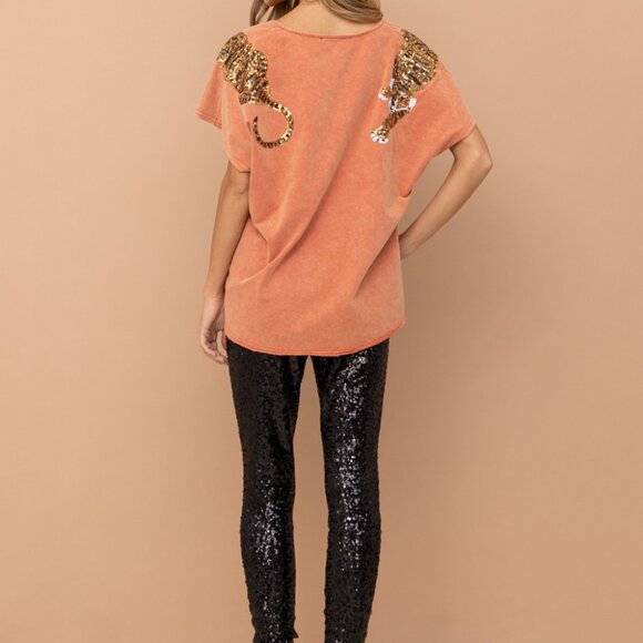 Tiger Sequin Patch Short Sleeve Top - Picture 5 of 6
